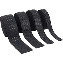 PandaHall Elite 20 Yards Silicone Backed Elastic Band 4 Sizes Black Non-Slip Sewing Polyester Ribbon 3-Strip Elastic Gripper Band Stretchy Roll for Garment Wig Sewing Bike Shorts, 0.7/1.1/1.5/1.9"