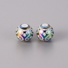 Honeyhandy Electroplate Glass Beads, Round with Patten, Multi-color Plated, 10mm, Hole: 1.2mm