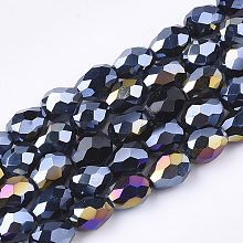 Honeyhandy Electroplate Glass Beads Strands, AB Color Plated, Faceted, Teardrop, Black, 7.5~8x6mm, Hole: 1mm, about 66~68pcs/strand, 22.6 inch