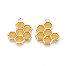 Honeyhandy Alloy Enamel Pendants, Honeycomb, Light Gold, Yellow, 21x17.5x1.5mm, Hole: 1.6mm