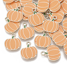 Honeyhandy Autumn Theme Alloy Enamel Pendants, Light Gold, Pumpkin, Coral, 18.5x16x2mm, Hole: 2mm