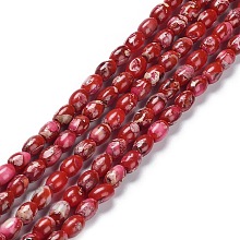 Natural Imperial Jasper Beads Strands, Dyed, Rice, Red, 6x4.5mm, Hole: 0.5mm, about 68pcs/strand, 15.94 inch(40.5cm)