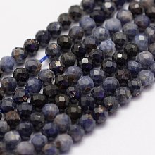 Honeyhandy Natural Sapphire Beads Strands, Faceted, Round, Grade AB, Midnight Blue, 3mm, Hole: 0.5~0.6mm, about 144~151pcs/strand, 15.3~15.7 inch(39~40cm)