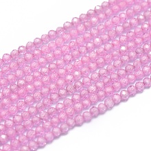 Honeyhandy Cubic Zirconia Beads Strands, Faceted, Round, Pearl Pink, 2mm, Hole: 0.5mm, about 169pcs/strand, 15.7 inch(40cm)