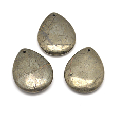 Honeyhandy Teardrop Natural Pyrite Pendants, 45x35x10mm, Hole: 2mm