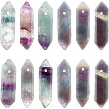 OLYCRAFT 12Pcs Natural Amethyst Crystal Points Bulk Stones with Hole Amethyst Crystal Wand Hexagonal Bullet Amethyst Double Terminated Amethyst Crystal for DIY Crafts Necklace Jewelry Making 30~35x8mm