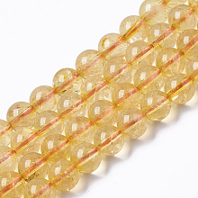 Honeyhandy Natural Citrine Beads Strands, Round, Dyed & Heated, 6mm, Hole: 0.9mm, about 62pcs/strand, 15.35 inch(39cm)