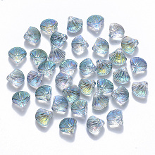 Arricraft Transparent Spray Painted Glass Beads, Top Drilled Beads, AB Color Plated, Scallop Shape, Medium Turquoise, 10x10.5x6mm, Hole: 1mm