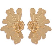 Honeyhandy Vintage Flower Stud Earrings for Women Alloy Enamel Half Flower Stud Earrings Summer Earrings Boho Beach Floral Stud Earrings Jewelry Gifts for Women, Golden, 50.5~51x33.5~34mm, Pin: 0.6mm