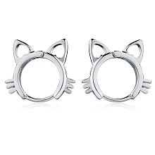 Arricraft Women Cat Brass Leverback Earrings, Cute Kitty Face Earrings Jewelry Gift for Lovers Women Birthday Christmas, Platinum, 16x18.2mm