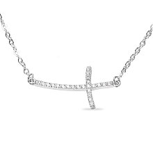 SHEGRACE Fashion 925 Sterling Silver Pendant Necklace, Micro Pave Grade AAA Cubic Zirconia Sideways Cross Links, Platinum, 15.7 inch(40cm)