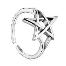 SHEGRACE Adjustable 925 Sterling Silver Finger Ring, Star, Antique Silver, US Size 7 1/4(17.5mm)