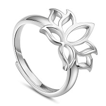 SHEGRACE Adjustable 925 Sterling Silver Rings, Lotus, Platinum, Size 8, 18mm