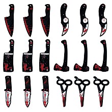 Honeyhandy 18Pcs 6 Styles Bloody Knife Scissors Axe Opaque Resin Halloween Horror Goth Pendants, for Jewelry Earring Making, Black, 49~50x12~24mm, Hole: 1.5mm, about 3pcs/style