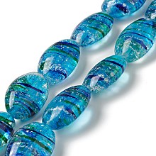 Handmade Lampwork Beads Strands, Oval, Deep Sky Blue, 25x16.5x10.5mm, Hole: 1.2mm, about 15pcs/strand, 14.37 inch(36.5cm)