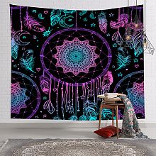 Honeyhandy Woven Net/Web with Feather Tapestries, Polyester Bohemian Mandala Wall Hanging Tapestry, for Bedroom Living Room Decoration, Rectangle, Woven Net/Web with Feather, 1300x1500mm