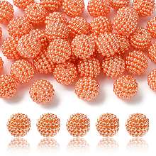 Honeyhandy Imitation Pearl Acrylic Beads, Berry Beads, Combined Beads, Round, Coral, 12mm, Hole: 1.5mm