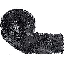 FINGERINSPIRE 5.5 Yards Sequin Trim Elastic Sequin Ribbon Flat Sequins Paillette Lace Trim 3 Inch Wide Black Metallic Stretch Trim Bling Fabric Paillette Trim for Dress Headband Sewing Crafts