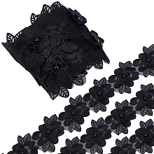 GORGECRAFT 2 Yard 3D Polyester Flower Lace Edge Trim Ribbon Pearl Beads Edging Trimmings Embroidered Applique Fabric Vintage Sewing Craft for Wedding Dress Embellishment DIY Dress Decor(Black)