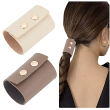 Olycraft 2Pcs 2 Colors PU Leather Foldable Ponytail Holder Hair Cuff, Ponytail Wrap Hair Glove, Hair Wraps for Ponytails, Hair Accessorie for Women, Mixed Color, 60x130x1.5~10mm, 1pc/color