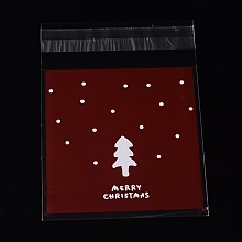 Honeyhandy Rectangle OPP Cellophane Bags for Christmas, with Tree Pattern, Dark Red, 13x9.9cm, Unilateral Thickness: 0.035mm, Inner Measure: 9.9x9.9cm, about 95~100pcs/bag