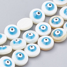 Honeyhandy Freshwater Shell Beads, Evil Eye, Deep Sky Blue, 8.5~9x4mm, Hole: 1mm