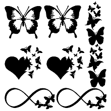 Gorgecraft  8 Sheets 4 Style Infinity Heart & Butterfly Laser Style Plastic Adhesive Car Stickers, Waterproof Window Decals, for Car, Wall Decoration, Black, 125~173x78~136x0.1mm, 2 Sheets/style