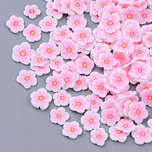 Honeyhandy Handmade Polymer Clay Cabochons, Fashion Nail Art Decoration Accessories, Flower, Pearl Pink, 4~7x4~x0.5~2mm, about 3500~4000pcs/50g