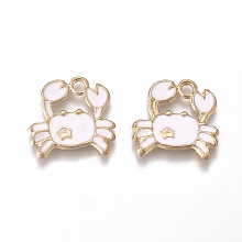 Honeyhandy Alloy Enamel Pendants, Crab, Golden, Lavender Blush, 16.3x16.5x1.8mm, Hole: 2.4mm