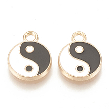 Honeyhandy Feng Shui Alloy Enamel Pendants, Cadmium Free & Lead Free, Gossip/Yin Yang, Light Gold, 16x12x2mm, Hole: 2mm