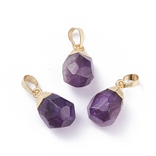 Honeyhandy Natural Amethyst Pendants, with Brass Bails, Faceted, Teardrop, Golden, 19~21x12~14x11~15mm, Hole: 5x3mm