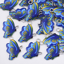 Honeyhandy Printed Alloy Pendants, with Enamel, Butterfly, Platinum, Blue, 24.5x16x2mm, Hole: 2mm