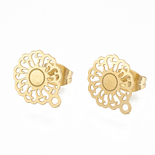 Honeyhandy 304 Stainless Steel Stud Earring Findings, with Loop, Flower, Golden, 12.5x10.5mm, Hole: 1mm, pin: 0.7mm