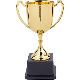 CREATCABIN Trophy Cup 7.4inch Plastic Trophies for Party Favors Props Rewards Sports Winning Prizes Competitions Award Ceremony and Appreciation Gift Square Base, Gold Color