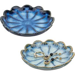 NBEADS 2 Pcs 2 Color Ceramic Jewelry Tray, Lotus Flower Shape Ring Dish Holder Porcelain Trinket Tray Decorative Trinket Plate for Ring Necklace Bracelet Jewelry Watch Key Gift
