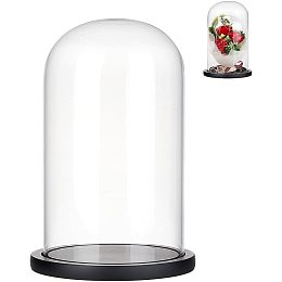 NBEADS Glass Display Cloche Dome, Decorative Glass Dome Cover Clear Bell Jar Display Case with Black Wood Base for Collectibles Rose Office Home Tabletop Centerpiece Decor, 5.91×10.04 Inch