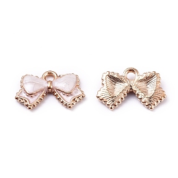 Honeyhandy Alloy Enamel Charms, Bowknot, Light Gold, White, 9.5x15.5x2.5mm, Hole: 1.5mm