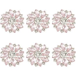 FINGERINSPIRE 6 PCS Shiny Flower Rhinestone Buttons 1 inch Brass Rhinestone Shank Buttons Pink Crystal Embellishments Sew On Buttons with 1-Hole Jewelry Decorations for Crafts Wedding Party Clothes