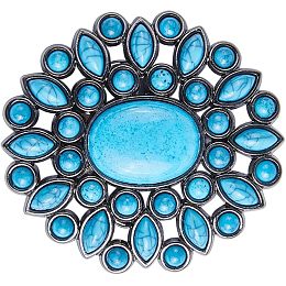 GORGECRAFT 7 * 7cm Turquoise Belt Buckles Vintage Western Cowboy Native American Stone Alloy Belt Buckles Flower-Shaped Synthetic Turquoise Belt Fastener for Women Men Christmas Valentine's Day