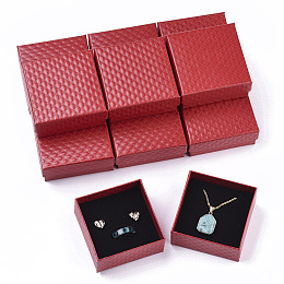 Honeyhandy Cardboard Jewelry Boxes, for Pendant & Earring & Ring, with Sponge Inside, Square, Red, 7.5x7.5x3.5cm