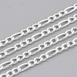 Honeyhandy 304 Stainless Steel Figaro Chains, Unwelded, with Spool, Silver Color Plated, 3mm, Link: 6x3x0.8mm and 4x3x0.8mm, about 32.8 Feet(10m)/roll