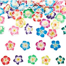 SUNNYCLUE 60Pcs Hawaii Flower Beads Plumeria Beads Bulk Large Floral Flowers 20x10mm Bead Charms Handmade Polymer Clay Flower Loose Spacer Beads for Jewelry Making Beading Kit DIY Necklace Supplies