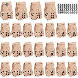 PandaHall Elite 25pcs Brown Paper Gift Box House Shape Box Sweet Treat Boxes Gift Wrapping Box Paper Box for Chocolate Candy Birthday Wedding Party Christmas Supplies, 3.1x3.1x5.3 inch