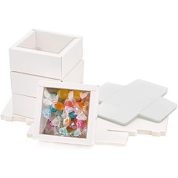 PandaHall Elite 20pcs White Gift Box Mini Kraft Paper Box with Window 3.3x3.4x1.6 inch Soap Box Treat Box Jewelry Boxes Packaging for Chrsitams Present Ring Earring Homemade Soap Wedding