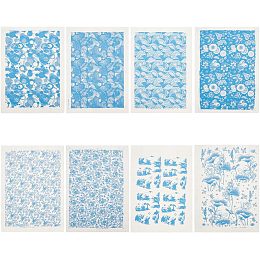 BENECREAT 8 Styles Pottery Ceramics Clay Transfer Paper, 15x21inch Small Flowers Blue and White Porcelain Ceramic Decals Pottery Underglaze Flower Paper for Pottery Enamel Decal