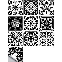 CREATCABIN Black and White Decorative Tile Stickers Wall Decals PVC Plastic Self-Adhesive Peel and Stick Removable Window Poster Wall Mural for Bathroom Bedroom Living Room Furniture Home Decor 10pcs