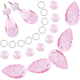 GORGECRAFT Crystal Chandelier Pendants Parts Beads 10Pcs Teardrop Glass Pendants 20Pcs Octagon Beads for Door Curtain Candlestick Party Wedding Chirstmas Decoration Pearl Pink