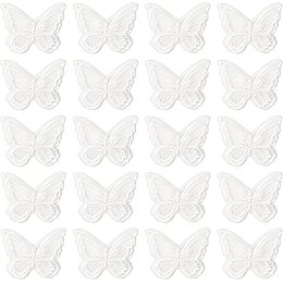 GORGECRAFT 30PCS Butterfly Lace Trim Double Layers Organza White Butterfly Lace Fabric Sewing Embroidery Applique Patches for DIY Craft Wedding Bride Hair Accessories Dress Curtain