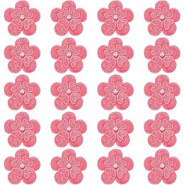 GORGECRAFT 20Pcs Hot Pink Embroidery Flowers Sew On Patches 3D 2 Layers 5-Petal Lace Flower with Imitation Pearl Lace Embroidered Appliques for Wedding Bridal Dress Embellishment DIY Sewing Crafts