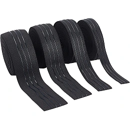 PandaHall Elite 20 Yards Silicone Backed Elastic Band 4 Sizes Black Non-Slip Sewing Polyester Ribbon 3-Strip Elastic Gripper Band Stretchy Roll for Garment Wig Sewing Bike Shorts, 0.7/1.1/1.5/1.9"